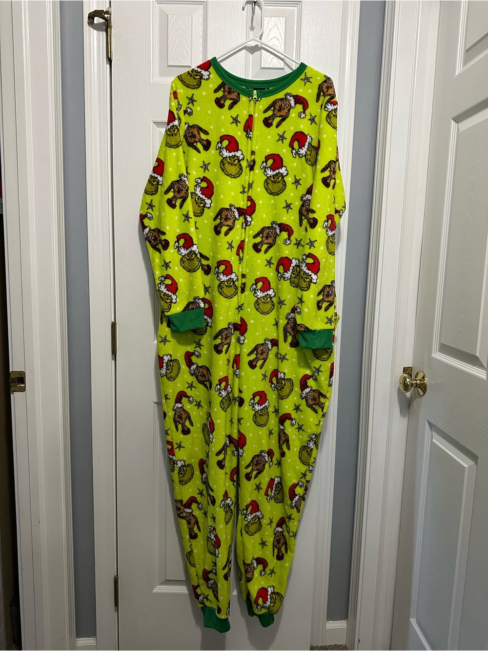 Holiday Grinch-Print Women's Onesie Pajama - Lime Green